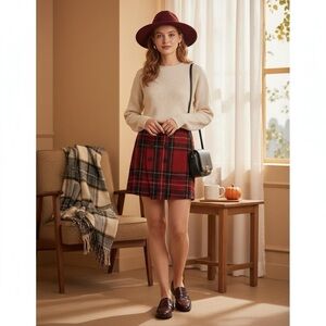 MNG Casual Falda Wou-X red plaid asymmetrical mini skirt size M NWT